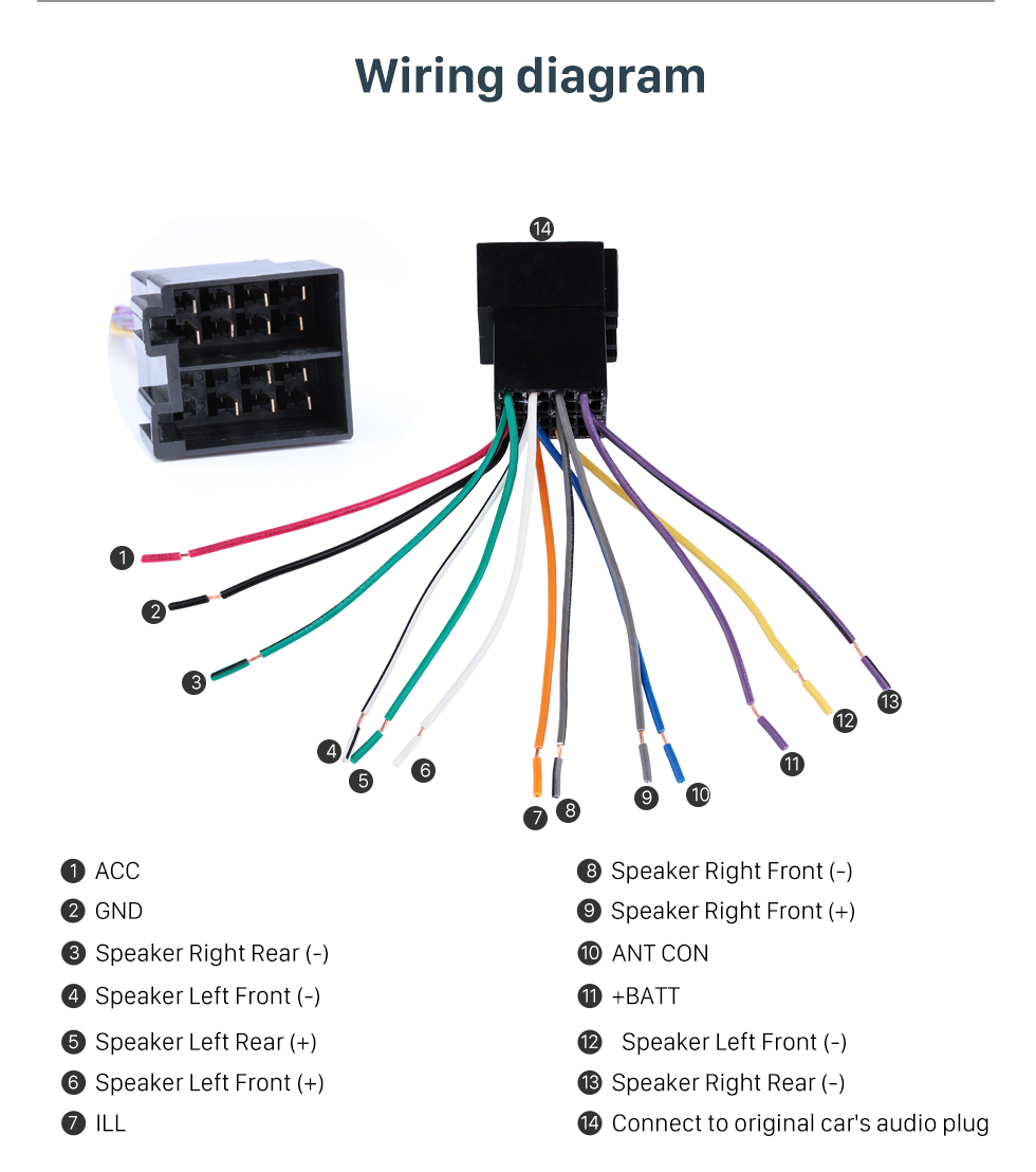 Wiring diagram Car Wiring Harness Plug Adapter Audio Sound Cable for VOLKSWAGEN POLO/Passat/Jetta/Bora/Santana/Golf/Touran/Octavia/Audi/Peugeot 307/Sharan/Zunchi/Buick FirstLand/Roewe