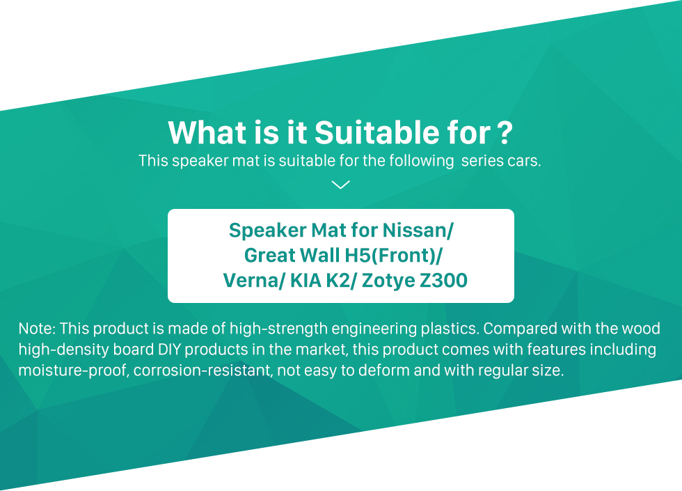 Seicane High Quality Car Speaker Mat for Nissan/Great Wall H5(Front)/Verna/KIA K2/Zotye Z300 Seicane High Quality Car Speaker Mat for Nissan/Great Wall H5(Front)/Verna/KIA K2/Zotye Z300