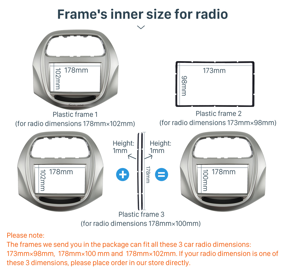 Seicane Jogo da instalação da guarnição do traço do quadro do fáscia do rádio de carro do ruído dobro para 2018+ estilo do OEM da batida da faísca Baic de Daewoo Matiz Chevrolet nenhuma diferença