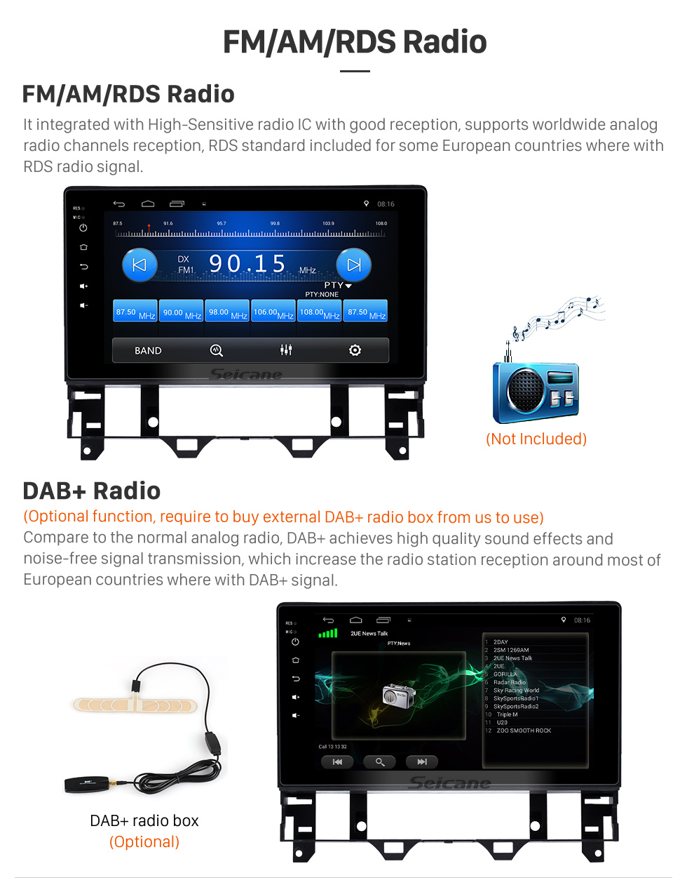 Seicane 10.1 inch HD Touch Screen Android 6.0 Radio for 2003-2008 Old Mazda 6 with GPS Navigation Audio system 1080P Video Bluetooth Music 3G WIFI USB OBD2 Mirror Link Seicane 10.1 inch HD Touch Screen Android 6.0 Radio for 2003-2008 Old Mazda 6 with GPS Navigation Audio system 1080P Video Bluetooth Music 3G WIFI USB OBD2 Mirror Link