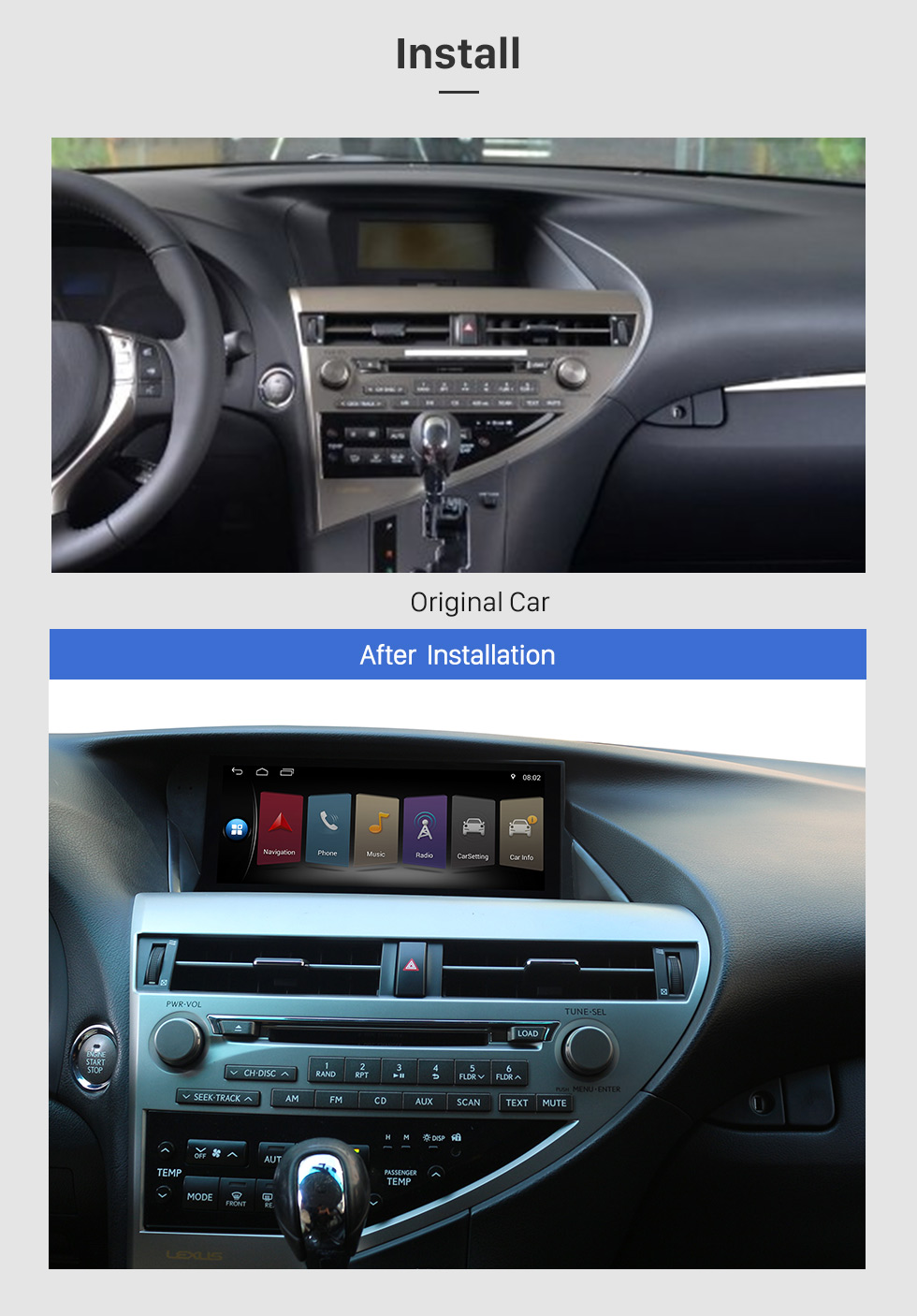 Seicane 10,25 pouces Android 10.0 pour 2009 2010 2011 2012 2013 2014 LEXUS RX RX350 Radio de navigation GPS avec écran tactile HD Prise en charge Bluetooth AUX USB Carplay