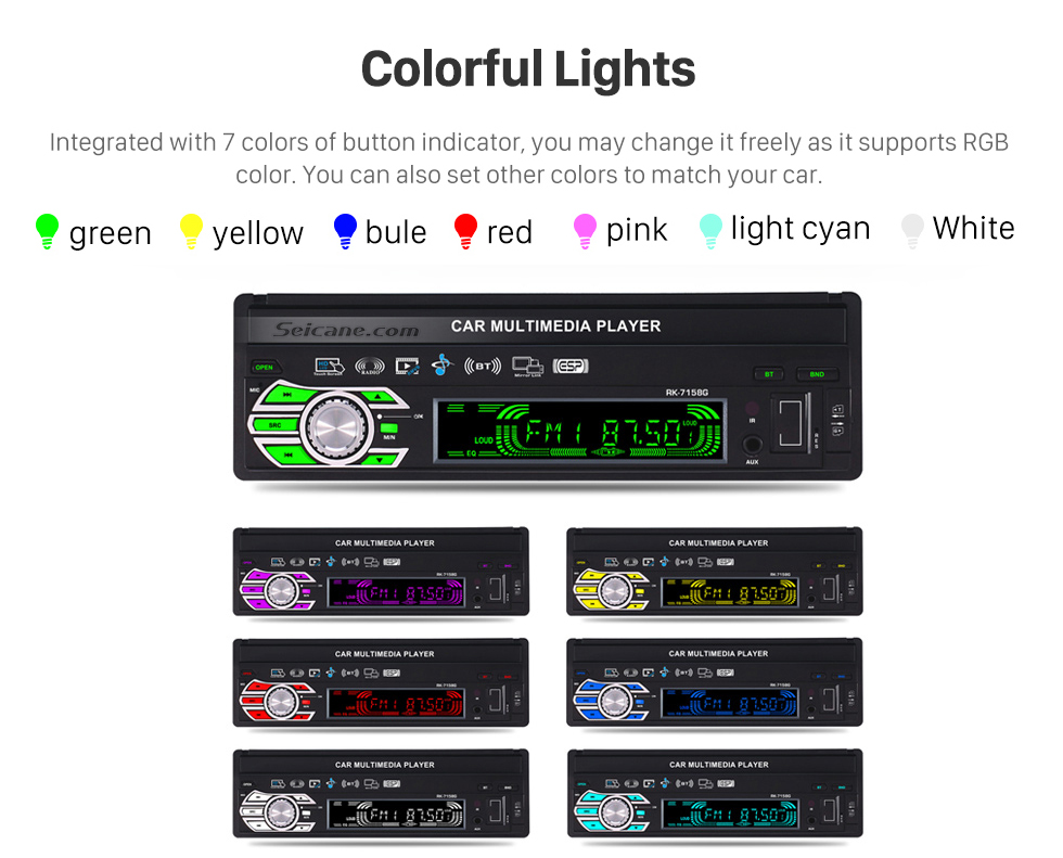 Colorful Lights 7 inch Auto Retractable Touchscreen 1 Din Universal Radio GPS Navigation system Support DVD Player MP5 USB SD Bluetooth