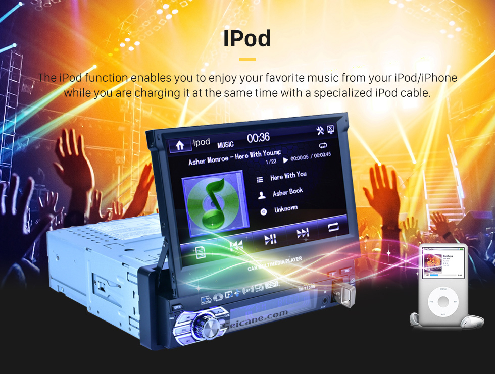 IPod 7 inch Auto Retractable Touchscreen 1 Din Universal Radio GPS Navigation system Support DVD Player MP5 USB SD Bluetooth
