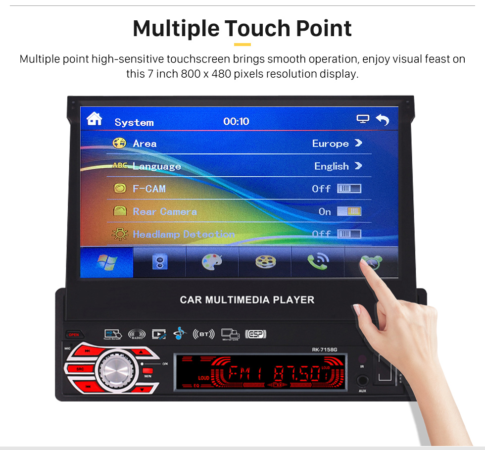 Multiple Touch Point 7 inch Auto Retractable Touchscreen 1 Din Universal Radio GPS Navigation system Support DVD Player MP5 USB SD Bluetooth