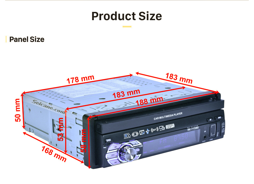 Product Size 7 inch Auto Retractable Touchscreen 1 Din Universal Radio GPS Navigation system Support DVD Player MP5 USB SD Bluetooth