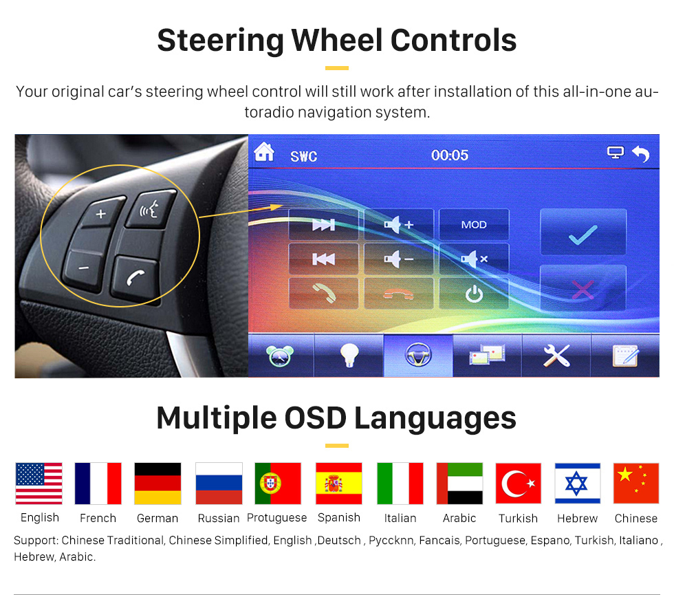 Steering Wheel Controls 7 inch Auto Retractable Touchscreen 1 Din Universal Radio GPS Navigation system Support DVD Player MP5 USB SD Bluetooth