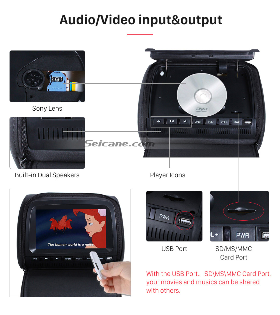 Seicane Headrest DVD Player 9 inch 800*480 with FM Games and Zipper Cover(1 Pair) Seicane Headrest DVD Player 9 inch 800*480 with FM Games and Zipper Cover(1 Pair)