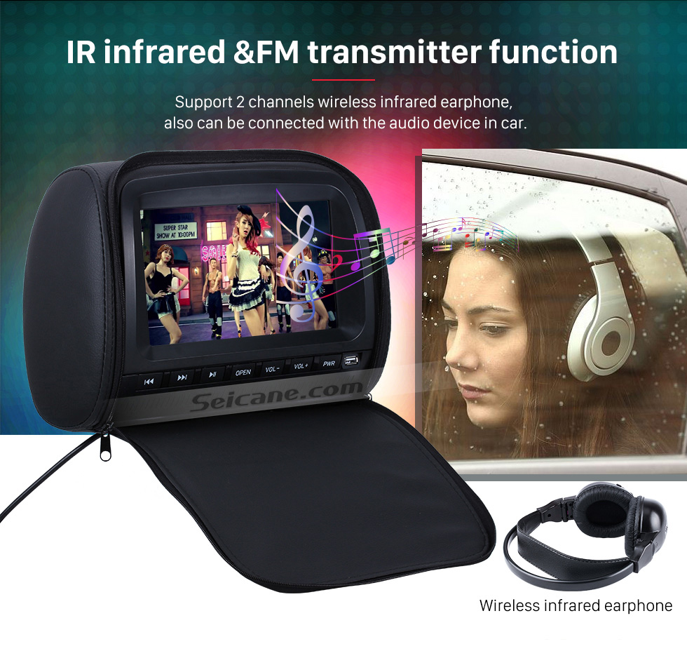 Seicane Headrest DVD Player 9 inch 800*480 with FM Games and Zipper Cover(1 Pair) Seicane Headrest DVD Player 9 inch 800*480 with FM Games and Zipper Cover(1 Pair)