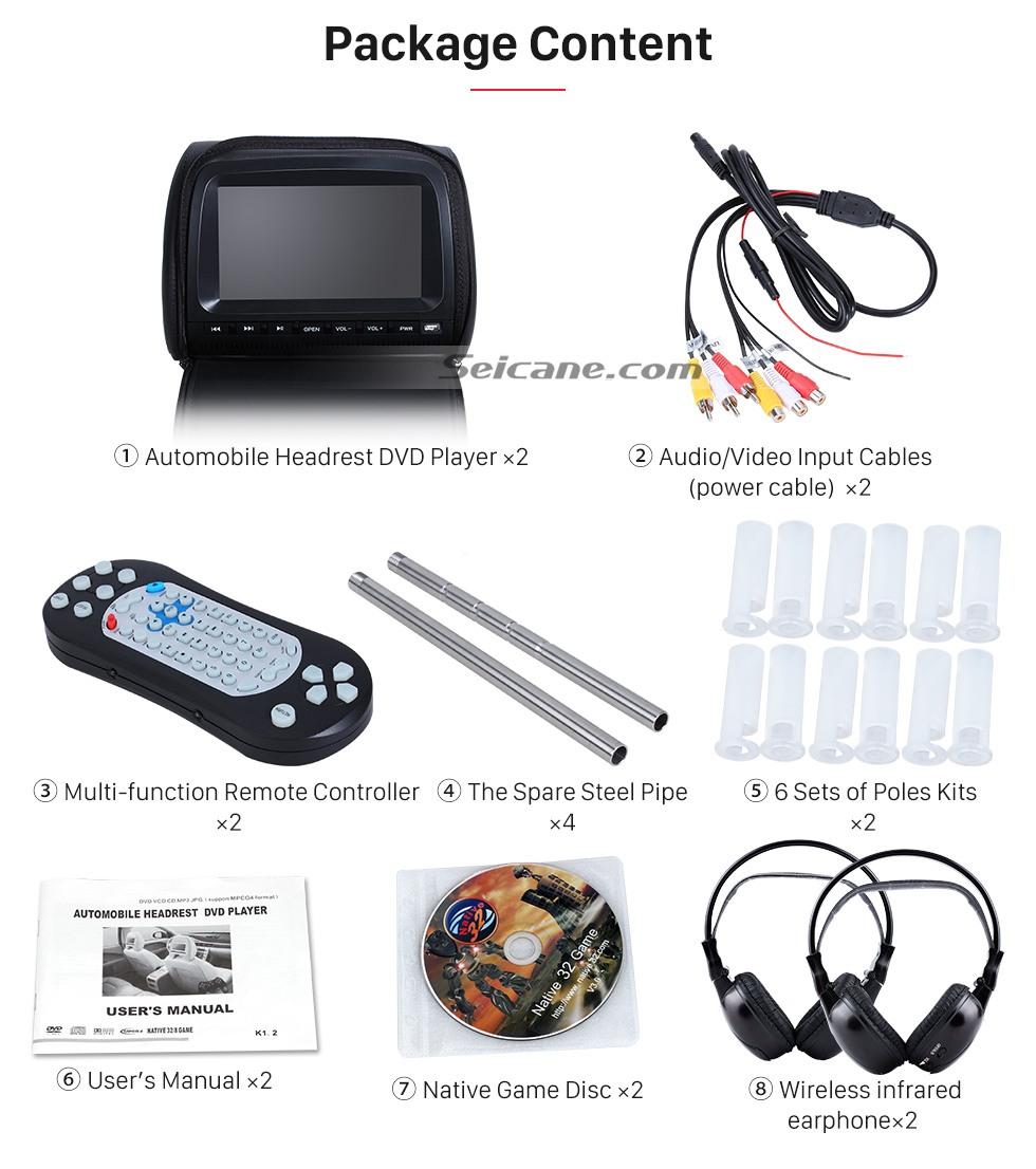 Seicane Headrest DVD Player 9 inch 800*480 with FM Games and Zipper Cover(1 Pair) Seicane Headrest DVD Player 9 inch 800*480 with FM Games and Zipper Cover(1 Pair)