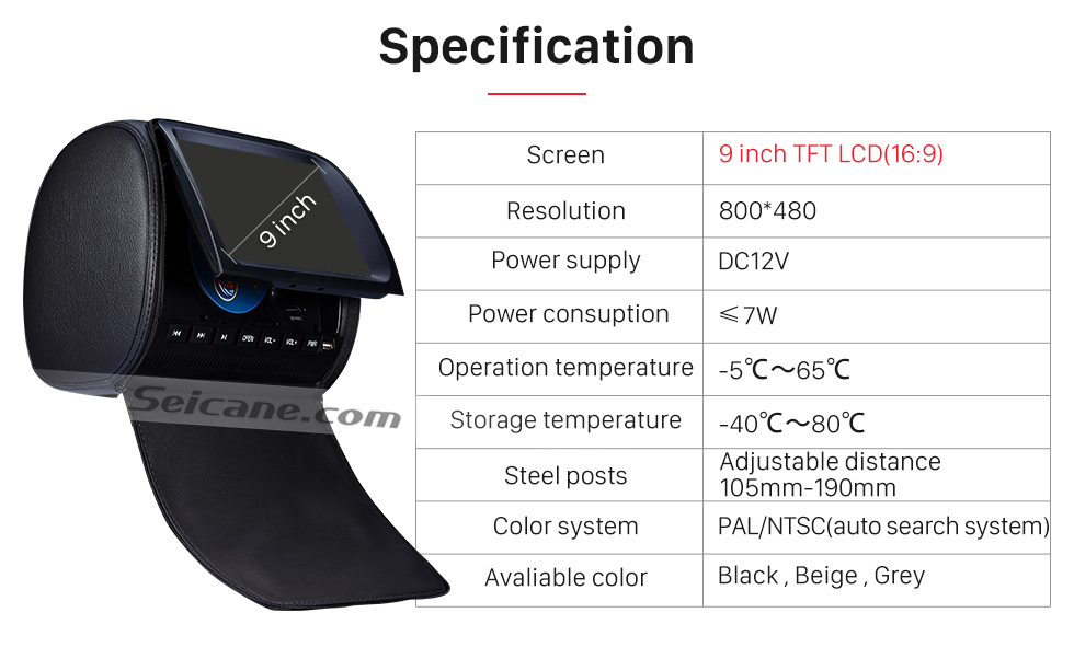 Seicane Headrest DVD Player 9 inch 800*480 with FM Games and Zipper Cover(1 Pair) Seicane Headrest DVD Player 9 inch 800*480 with FM Games and Zipper Cover(1 Pair)