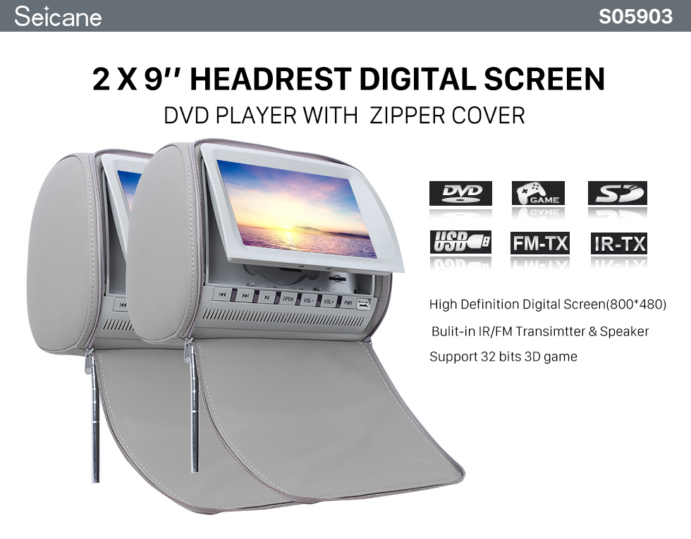 Seicane Kopfstützen DVD player 9 Zoll 800*480 mit FM Spiele und Zipper Abdeckung(1 Paar) Seicane Kopfstützen DVD player 9 Zoll 800*480 mit FM Spiele und Zipper Abdeckung(1 Paar)