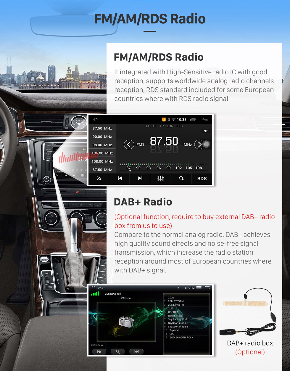 Seicane 7-дюймовый Android 10.0 Universal One DIN Автомобильный радиоприемник GPS-навигатор Мультимедийный плеер с Bluetooth WIFI Поддержка музыки Mirror Link SWC DVR 1080P Video