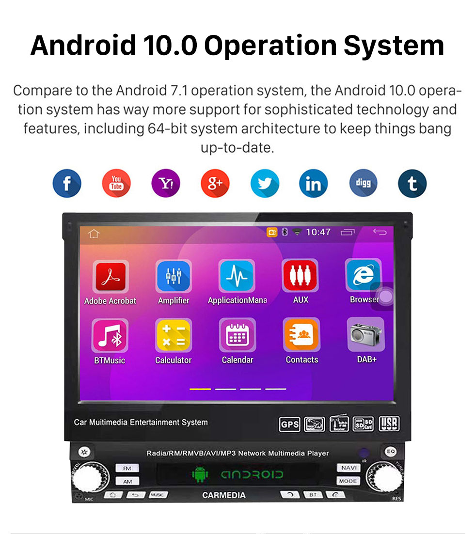 Seicane 7-дюймовый Android 10.0 Universal One DIN Автомобильный радиоприемник GPS-навигатор Мультимедийный плеер с Bluetooth WIFI Поддержка музыки Mirror Link SWC DVR 1080P Video