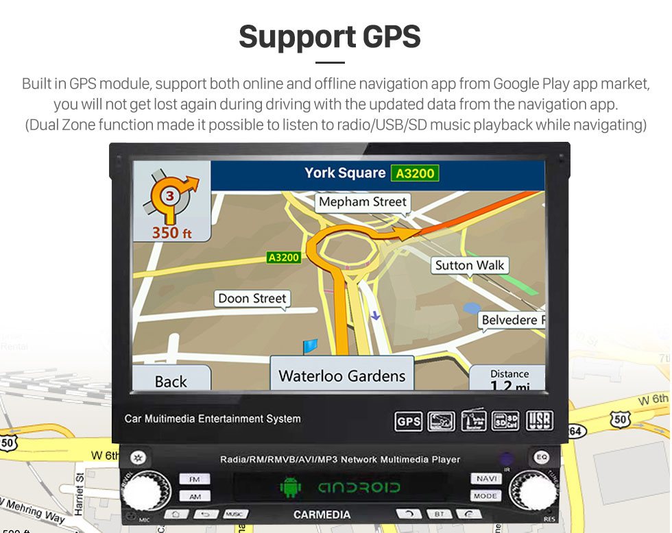Seicane 7 polegadas Android 10.0 Universal One DIN Car Radio GPS Navigation Multimedia Player com Bluetooth WIFI Music Support Mirror Link SWC DVR 1080P Video