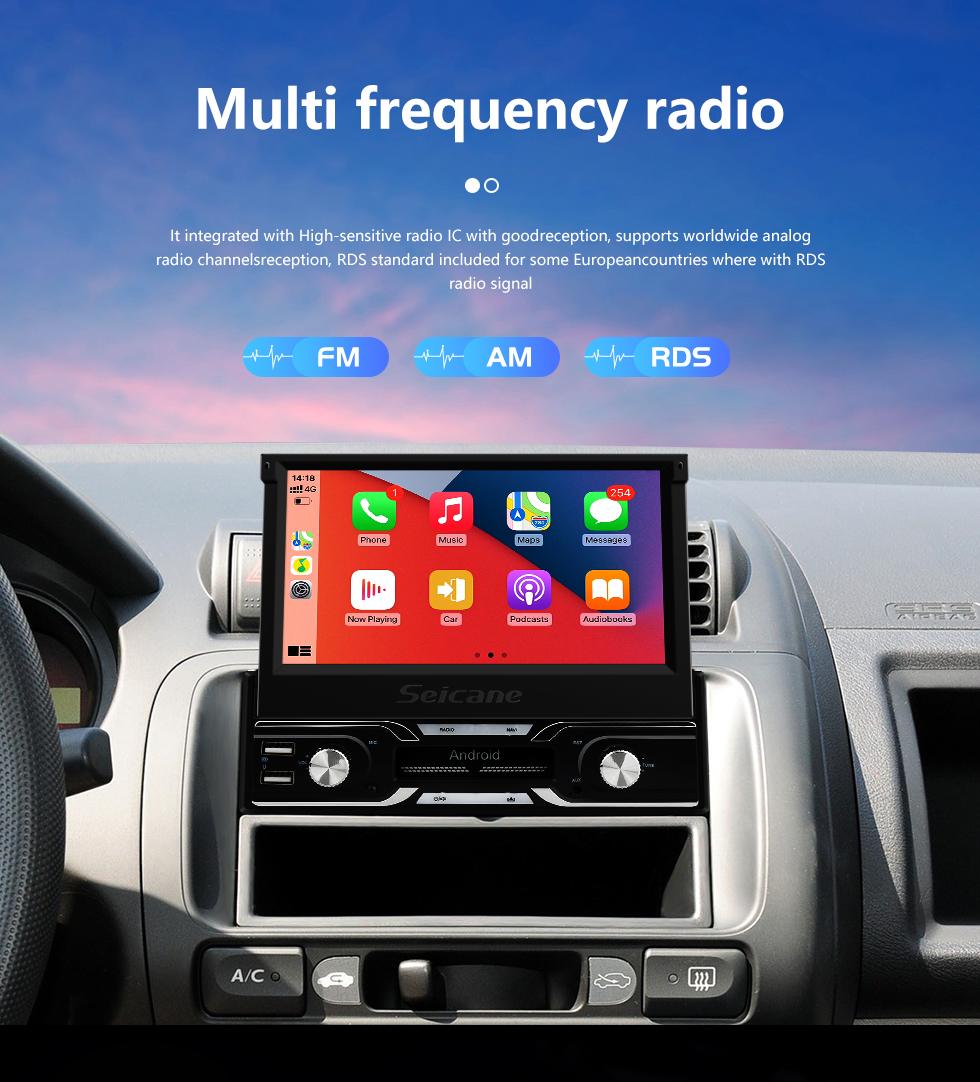 Seicane 7 pulgadas Android 10.0 Universal One DIN Car Radio Navegación GPS Reproductor multimedia con Bluetooth WIFI Soporte de música Mirror Link SWC DVR 1080P Video