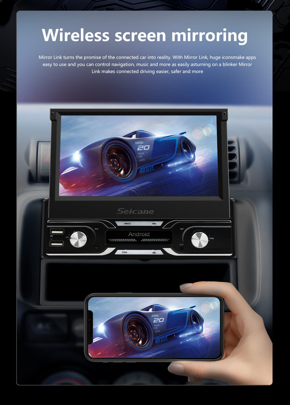 Seicane 7 Zoll Android 10.0 Universal One DIN Autoradio GPS Navigation Multimedia Player mit Bluetooth WIFI Musikunterstützung Mirror Link SWC DVR 1080P Video