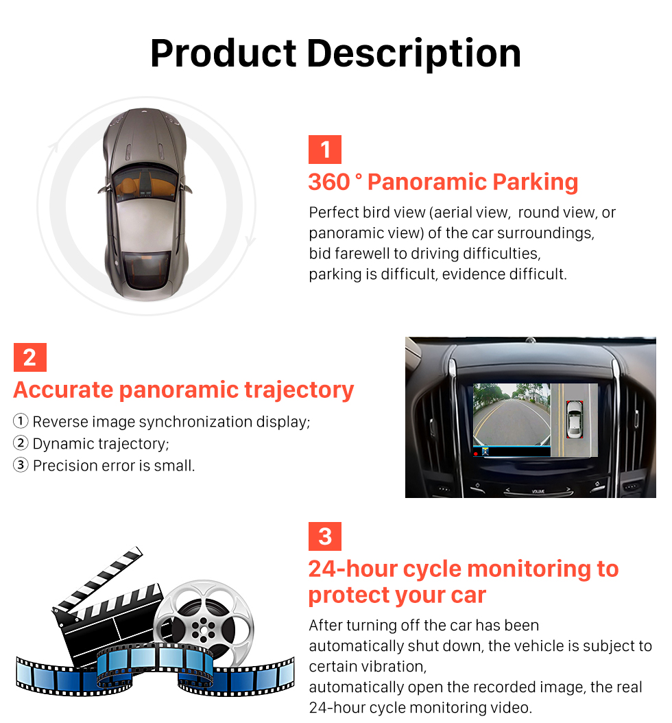 Seicane Universal 360 ° Surround View Asistente de aparcamiento sistema de asistencia con 4 cámaras de 180 ° 2D pantalla de copia de seguridad de ayuda reversa Asistencia Kit coche sistema de aparcamiento