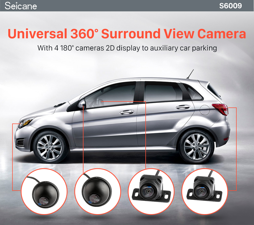 Seicane Universal 360°Surround View Car Parking Assistant System with 4 180°Cameras 2D Display Backup Reverse Assistance Car Kit Parking System