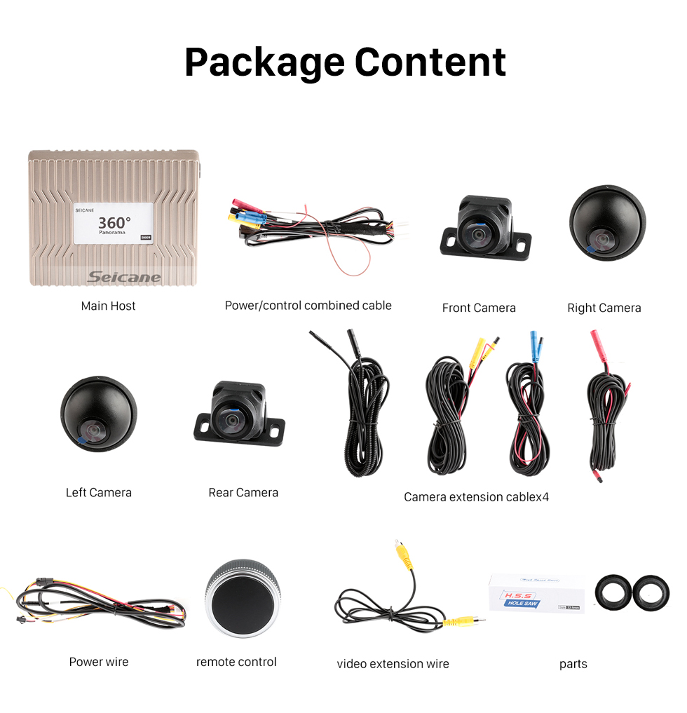 Seicane Universal 360 ° Surround View Sistema de Assistente de estacionamento com 4 câmeras de 180 ° 2D Display Backup Reverse Assistance Car Kit Sistema de estacionamento