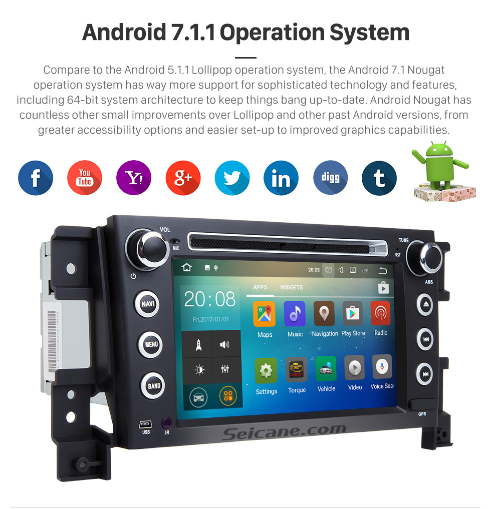 Seicane Android 7.1 système de navigation GPS pour 2005-2011 SUZUKI GRAND VITARA avec Lecteur DVD Ecran tactile Radio Bluetooth WiFi TV IPOD HD 1080P Vidéo Caméra de recul Contrôle Volant USB SD