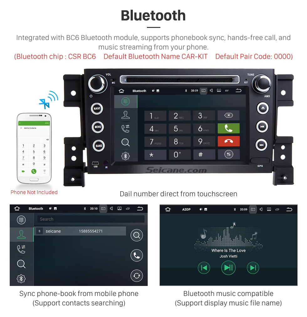 Seicane Android 7.1 GPS Navigationssystem für 2005-2011 SUZUKI GRAND VITARA mit DVD Player Touch Screen Radio Bluetooth WiFi TV IPOD HD 1080P Video Backup kamera Lenkrad-Steuerung USB SD