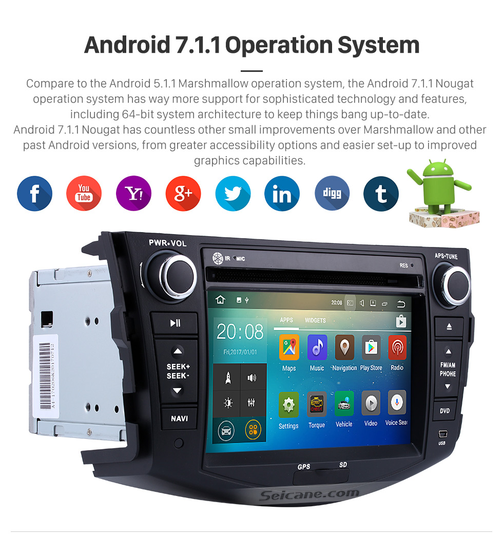 Seicane Android 7.1 Aftermarket Head unit for 2006-2012 TOYOTA RAV4 with HD Touchscreen 1024*600 Radio RDS GPS Navigation System Bluetooth WiFi Mirror Link Steering Wheel Control Seicane Android 7.1 Aftermarket Head unit for 2006-2012 TOYOTA RAV4 with HD Touchscreen 1024*600 Radio RDS GPS Navigation System Bluetooth WiFi Mirror Link Steering Wheel Control