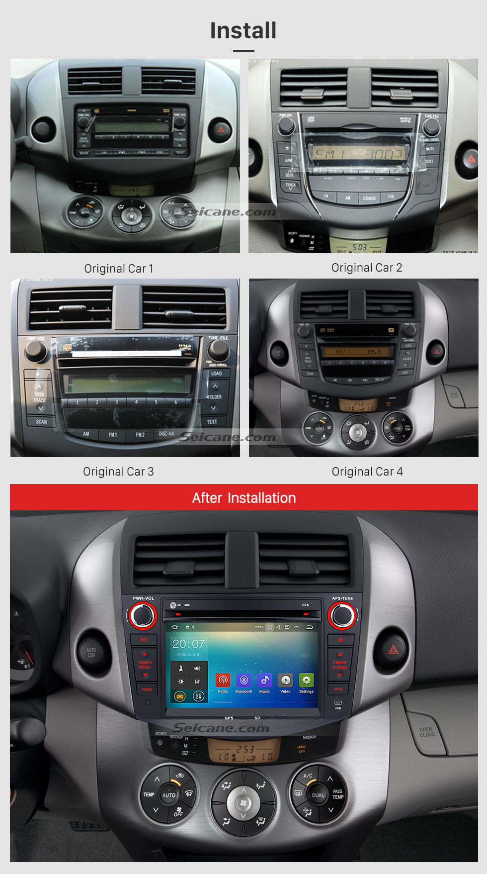 Seicane Android 7.1 Aftermarket Head unit for 2006-2012 TOYOTA RAV4 with HD Touchscreen 1024*600 Radio RDS GPS Navigation System Bluetooth WiFi Mirror Link Steering Wheel Control Seicane Android 7.1 Aftermarket Head unit for 2006-2012 TOYOTA RAV4 with HD Touchscreen 1024*600 Radio RDS GPS Navigation System Bluetooth WiFi Mirror Link Steering Wheel Control