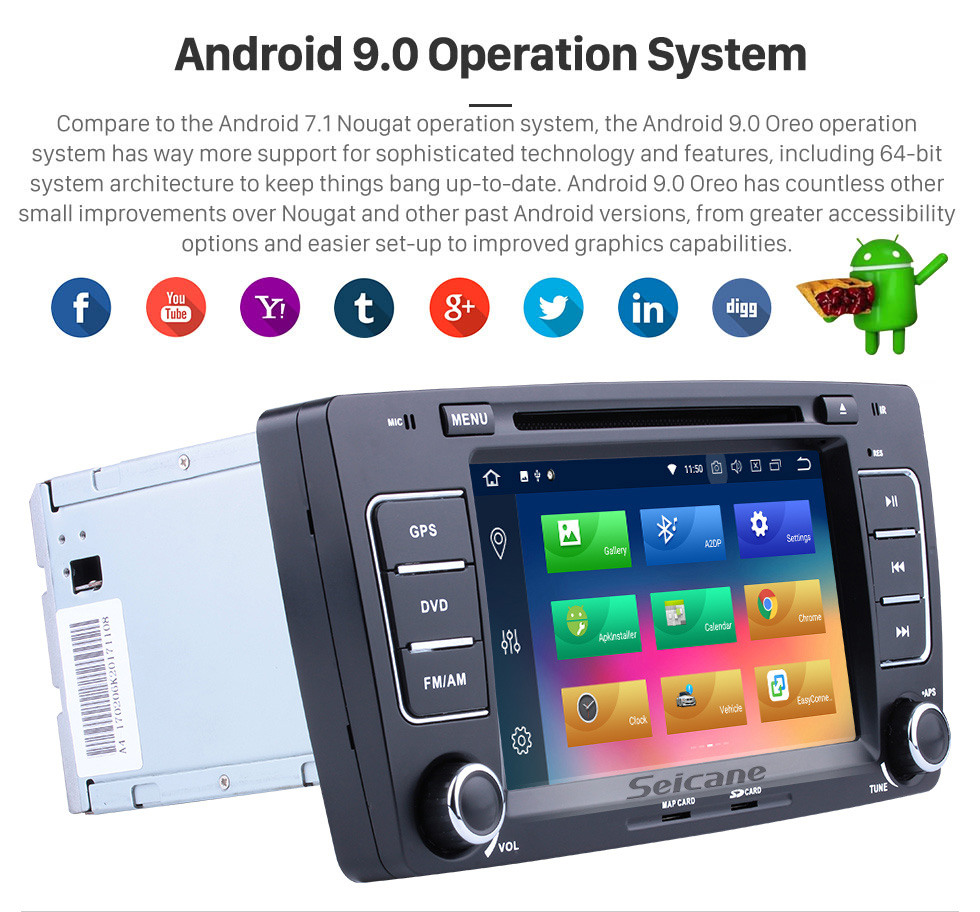 Seicane HD 1024*600 Android 9.0 2009-2013 Skoda Octavia Radio Upgrade mit in Auto Sat Nav Stereo Multi-touch kapazitive Screen 3G Wlan Bluetooth Spiegel-Verbindung OBD2 AUX MP3 Lenkrad-Steuerung HD 1080P