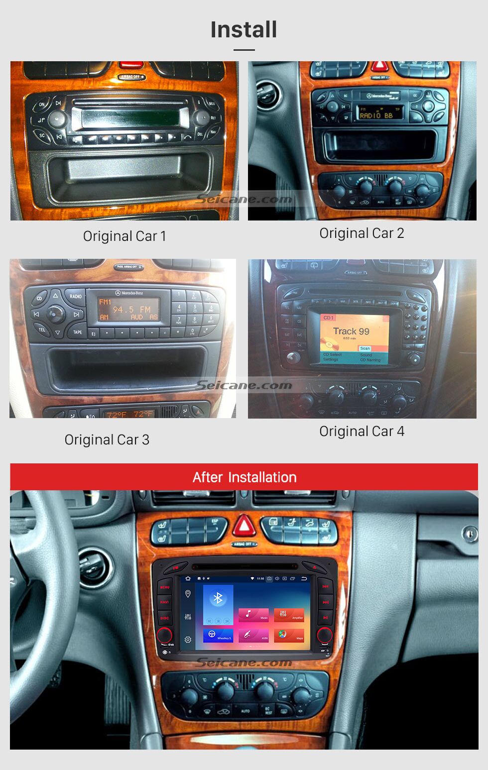 Seicane Android 9.0 Lecteur DVD de radio Navigation GPS pour voiture pour 1998-2006 Mercedes Benz G Classe W463 G550 G500 G400 avec Bluetooth Music Mirror Link USB WIFI 1080P Vidéo Aux DVR