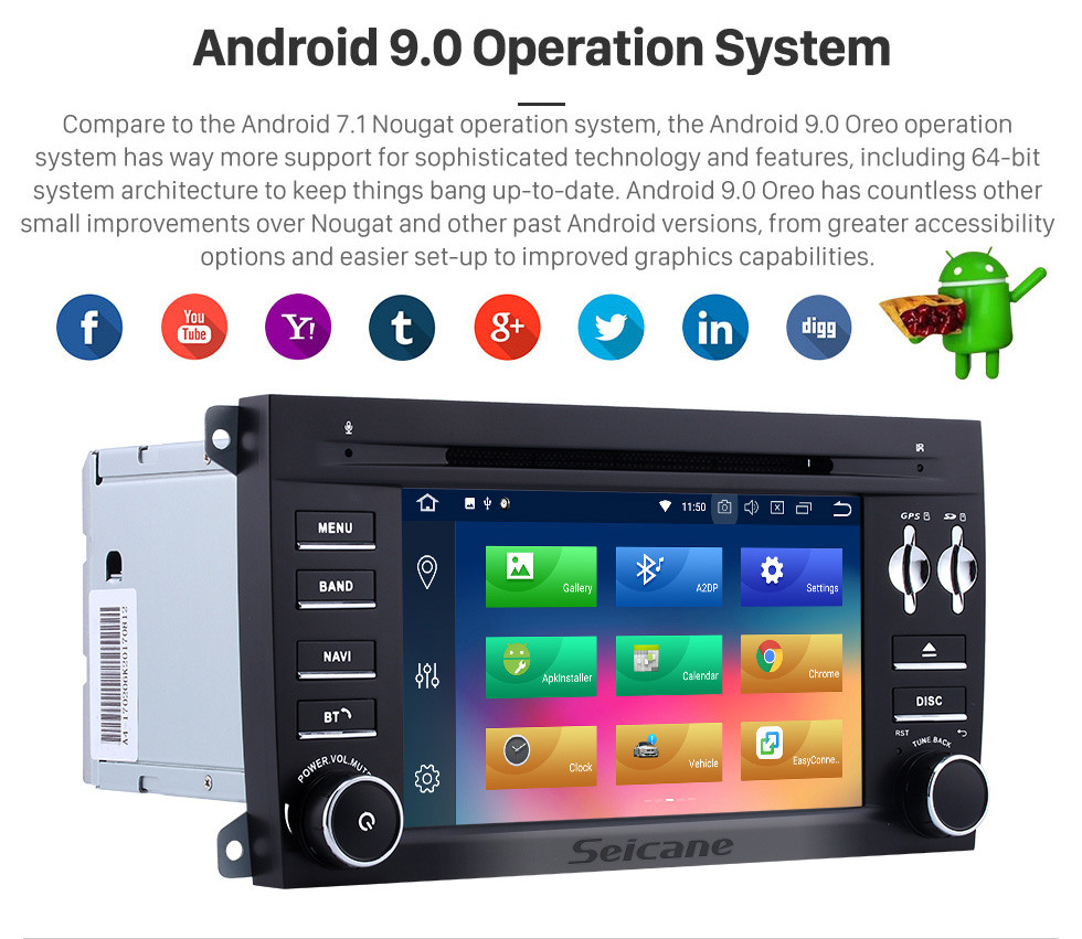Seicane Pure Android 9.0 2003-2011 Porsche Cayenne DVD Navigation System AM FM Radio 3G WiFi Bluetooth Music Mirror Link OBDII Steering Wheel Control Backup Camera DVR AUX Seicane Pure Android 9.0 2003-2011 Porsche Cayenne DVD Navigation System AM FM Radio 3G WiFi Bluetooth Music Mirror Link OBDII Steering Wheel Control Backup Camera DVR AUX