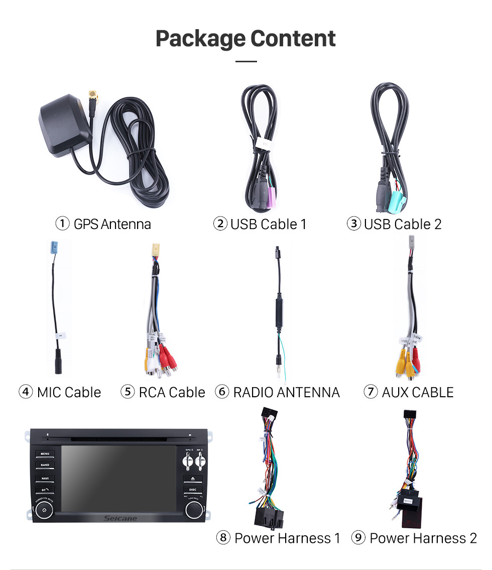 Seicane Pure Android 9.0 2003-2011 Porsche Cayenne DVD Navigation System AM FM Radio 3G WiFi Bluetooth Music Mirror Link OBDII Steering Wheel Control Backup Camera DVR AUX Seicane Pure Android 9.0 2003-2011 Porsche Cayenne DVD Navigation System AM FM Radio 3G WiFi Bluetooth Music Mirror Link OBDII Steering Wheel Control Backup Camera DVR AUX