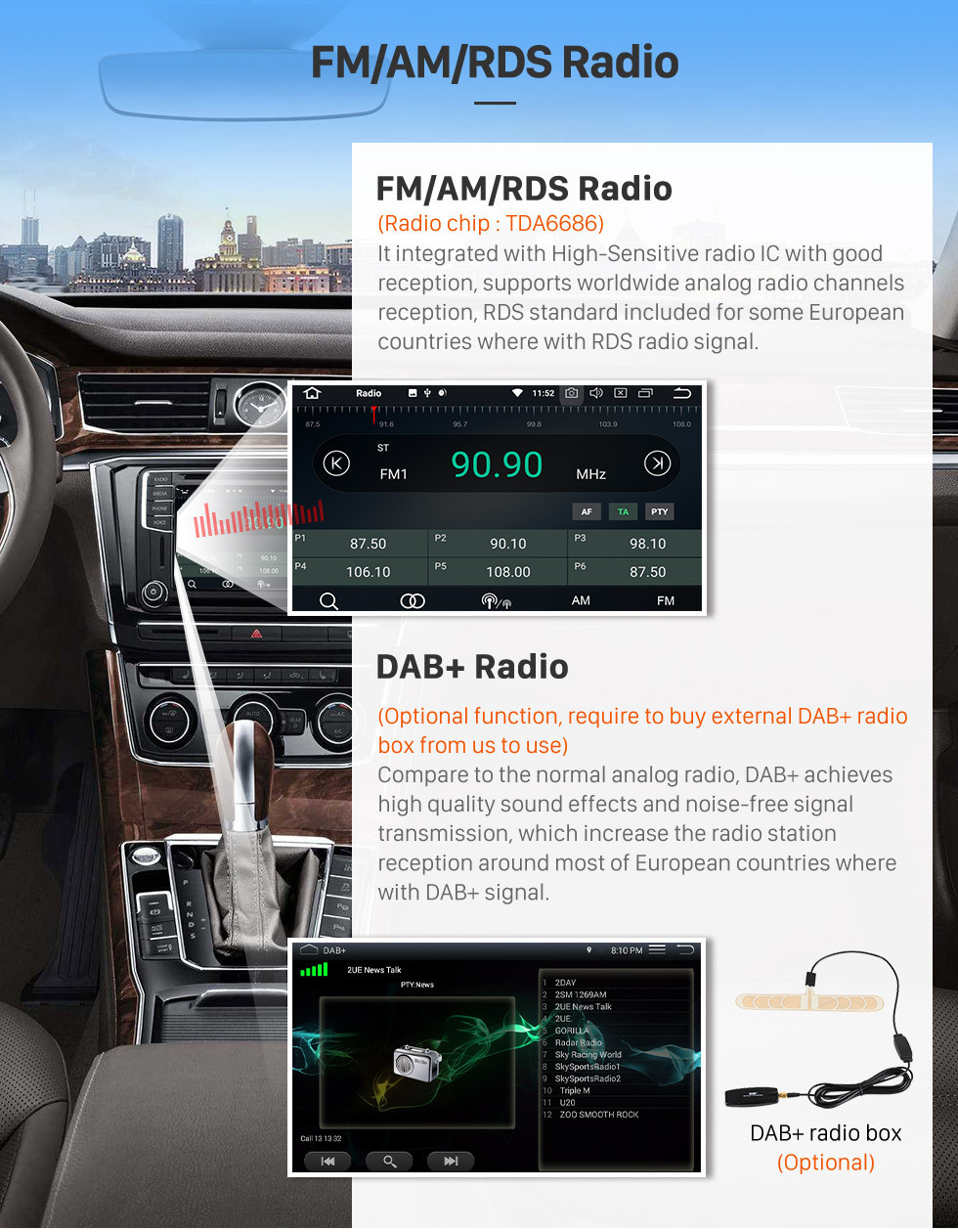 Seicane Pure Android 9.0 2003-2011 Porsche Cayenne DVD Navigation System AM FM Radio 3G WiFi Bluetooth Music Mirror Link OBDII Steering Wheel Control Backup Camera DVR AUX