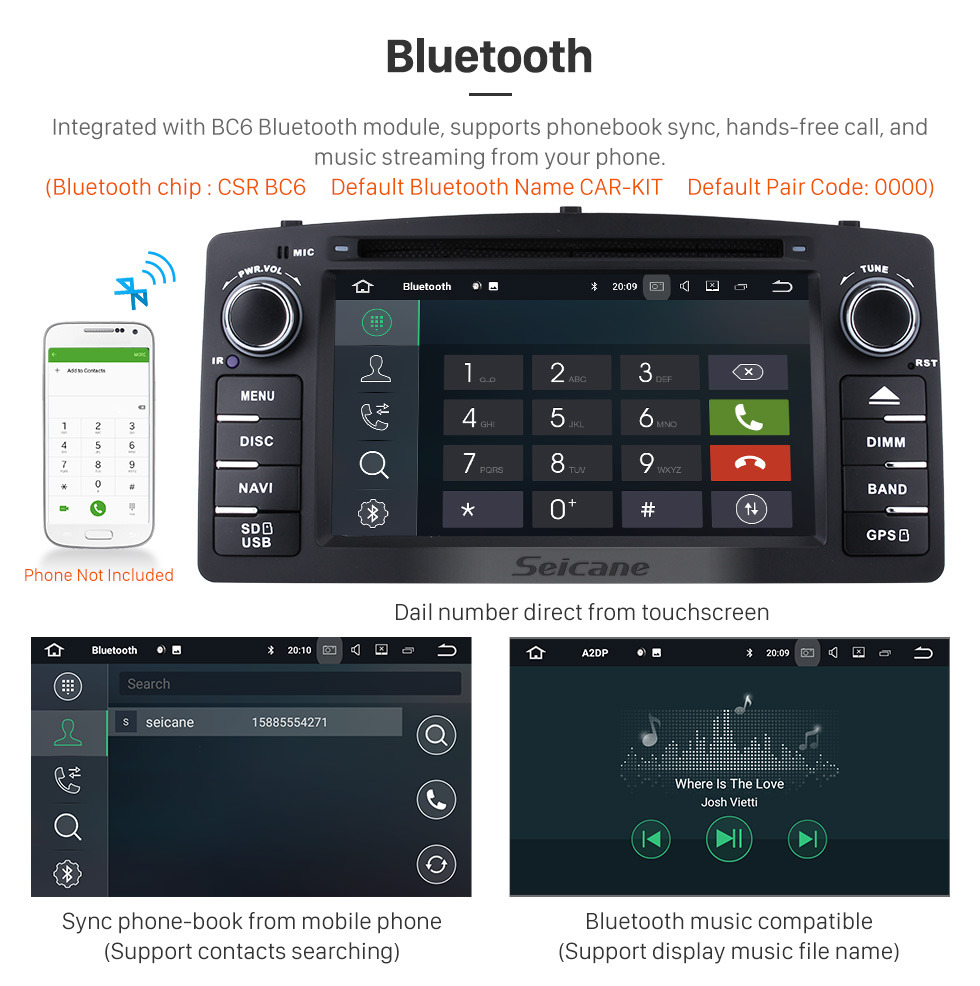 Seicane HD Touchscreen Radio Android 9.0 GPS Navigation for 2006-2012 Toyota Corolla E120 BYD F3 with Bluetooth Music USB Audio Aux WIFI Mirror Link Steering wheel control Seicane HD Touchscreen Radio Android 9.0 GPS Navigation for 2006-2012 Toyota Corolla E120 BYD F3 with Bluetooth Music USB Audio Aux WIFI Mirror Link Steering wheel control