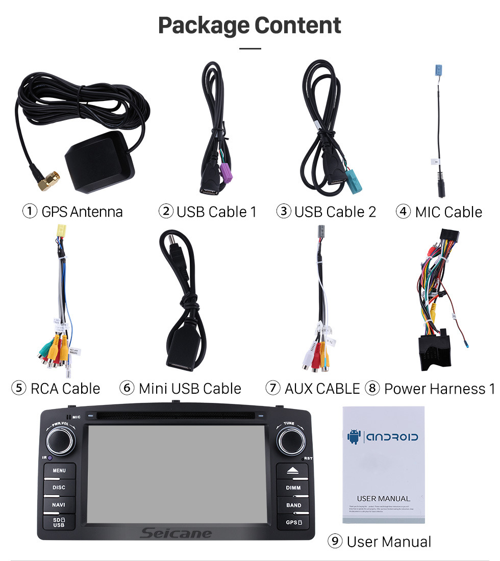 Seicane HD Touchscreen Radio Android 9.0 GPS Navigation for 2006-2012 Toyota Corolla E120 BYD F3 with Bluetooth Music USB Audio Aux WIFI Mirror Link Steering wheel control Seicane HD Touchscreen Radio Android 9.0 GPS Navigation for 2006-2012 Toyota Corolla E120 BYD F3 with Bluetooth Music USB Audio Aux WIFI Mirror Link Steering wheel control