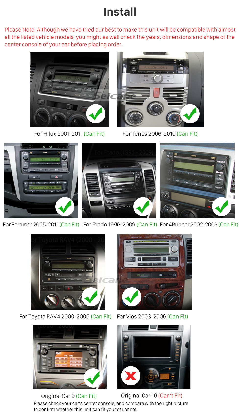 Seicane Android 9.0 2 Din Radio Navegación GPS Reproductor de DVD para 2016 2017 2018 Toyota Corolla Auris Fortuner Estima vios Innova con Bluetooth Música USB SD WIFI Control del volante auxiliar