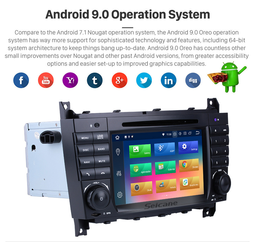 Seicane Puro Android 9.0 Autoradio DVD GPS unidade principal para 2004-2011 Mercedes Benz CLK Class W209 CLK270 CLK320 CLK350 CLK500 CLK550 com Radio RDS Bluetooth 3G WiFi Ligação de espelho OBD2