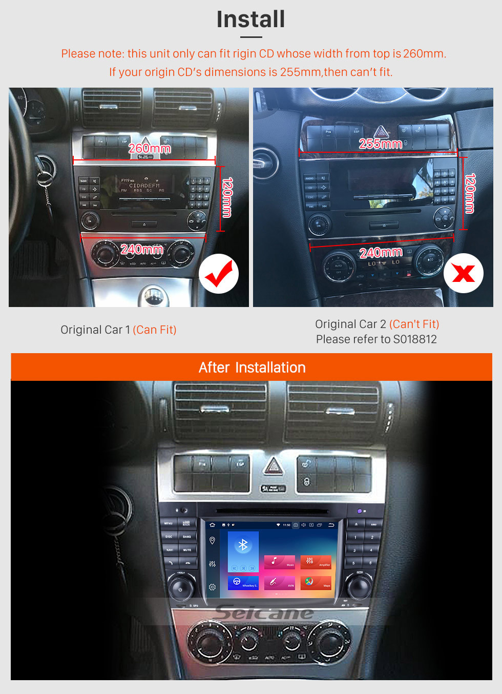 Seicane Pure Android 9.0 Autoradio DVD GPS Head Unit for 2004-2011 Mercedes Benz CLK Class W209 CLK270 CLK320 CLK350 CLK500 CLK550 with Radio RDS Bluetooth 3G WiFi Mirror Link OBD2