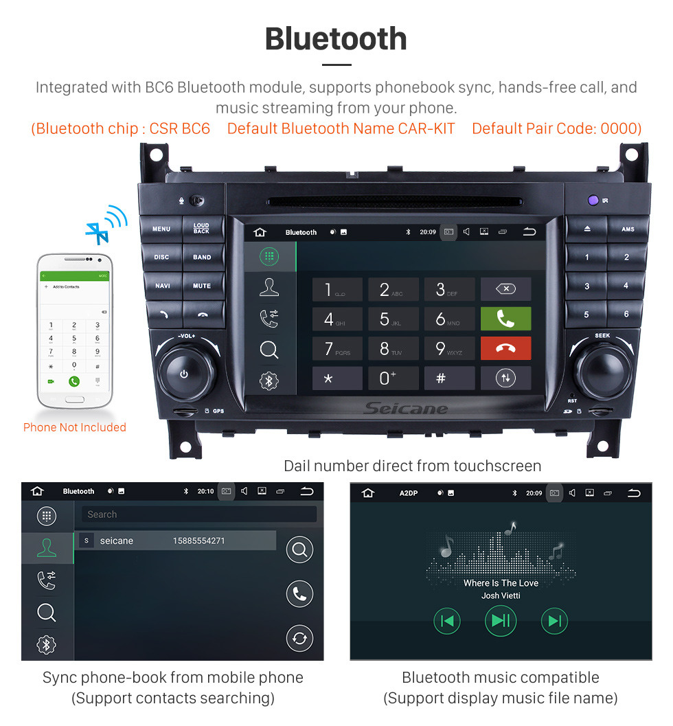 Seicane Reines Android 9.0 Autoradio DVD GPS Kopfeinheit für 2004-2011 Mercedes Benz CLK Class W209 CLK270 CLK320 CLK350 CLK500 CLK550 mit Radio RDS Bluetooth 3G Wlan Spiegel-Verbindung OBD2