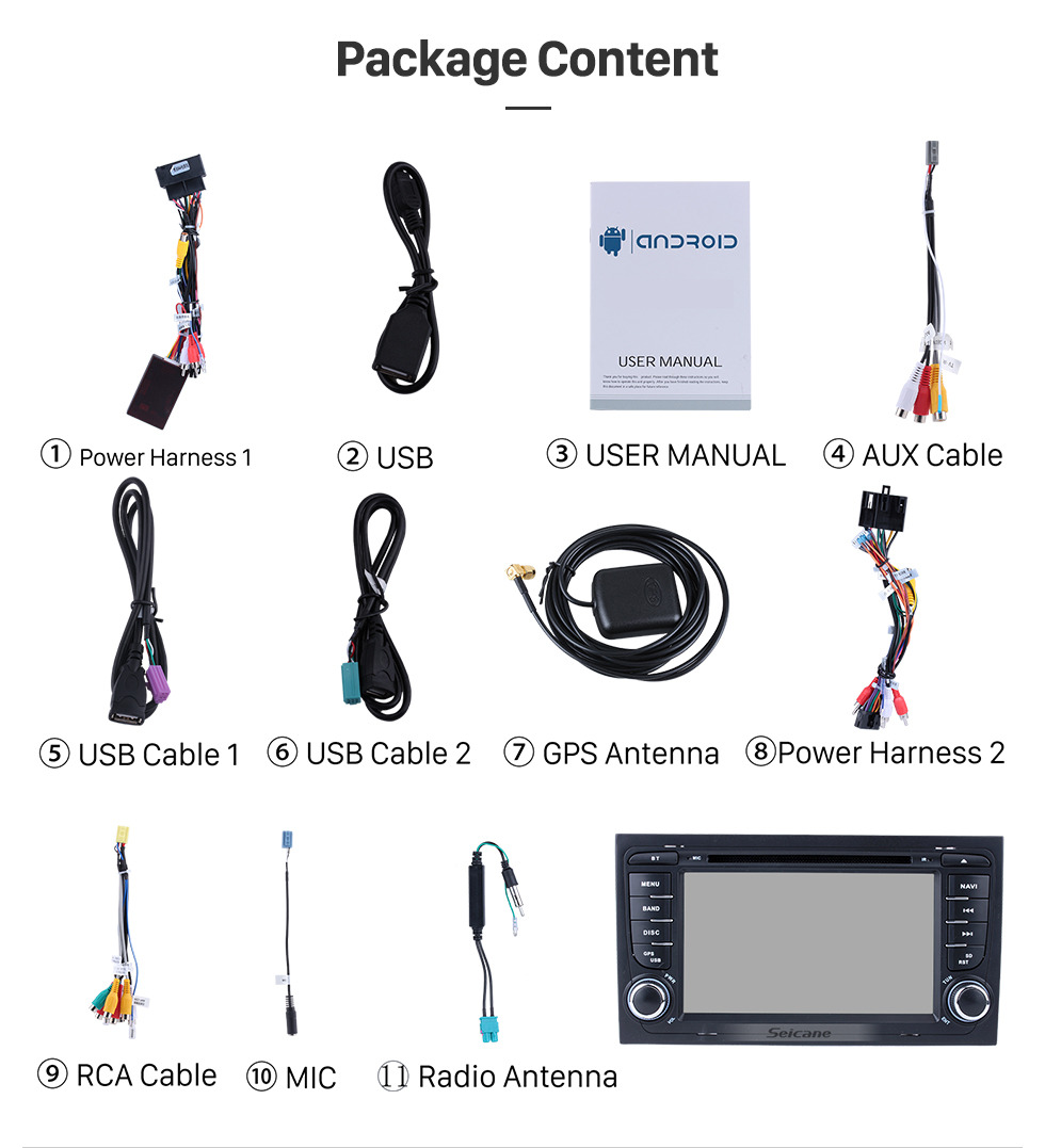 Seicane HD 1024*600 Multitáctil pantalla Android 9.0 DVD Navigation Jefe Unidad para 2003-2011 Audi A4 S4 RS4 with Radio Tuner 4G WiFi Bluetooth Música Espejo Enlace OBD2 AUX DVR Seicane HD 1024*600 Multitáctil pantalla Android 9.0 DVD Navigation Jefe Unidad para 2003-2011 Audi A4 S4 RS4 with Radio Tuner 4G WiFi Bluetooth Música Espejo Enlace OBD2 AUX DVR