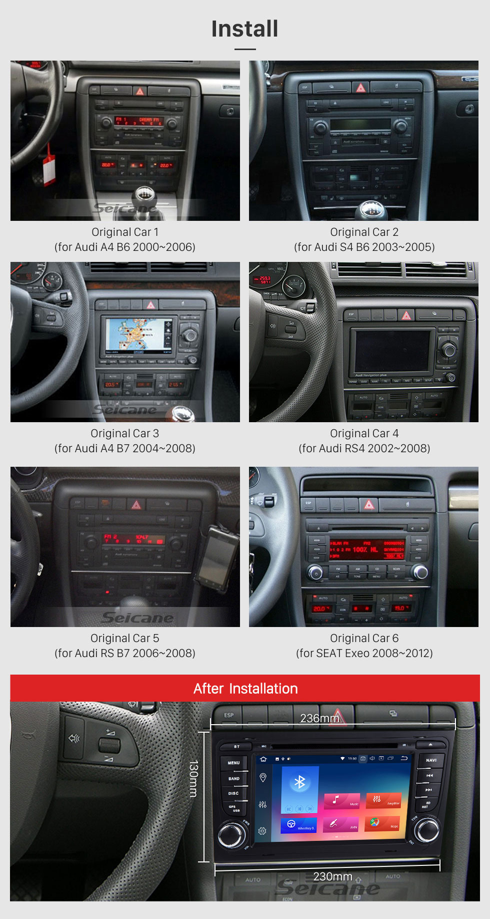Seicane Android 9.0 Car GPS Navigation HD Touchscreen para 2013 2014 2015 SEAT EXEO com WIFI OBD2 USB Bluetooth Music Rearview Camera DVR Mirror Link Controle do volante Seicane Android 9.0 Car GPS Navigation HD Touchscreen para 2013 2014 2015 SEAT EXEO com WIFI OBD2 USB Bluetooth Music Rearview Camera DVR Mirror Link Controle do volante