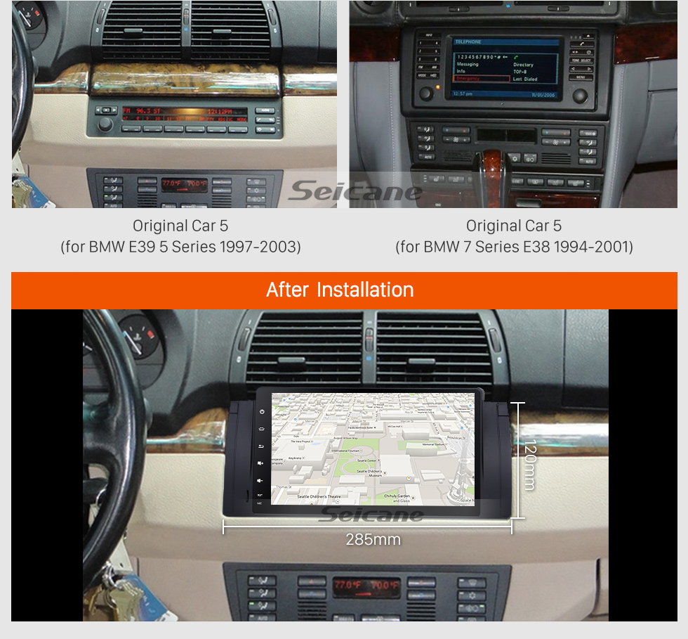 Seicane Android 9.0 1996 1997 1998 1999 2000-2003 BMW 5 Series E39 520i 523i 525i M5 9 inch HD touchscreen 1024*600 Car Stereo GPS System with Bluetooth Radio RDS Tuner WiFi Mirror Link Seicane Android 9.0 1996 1997 1998 1999 2000-2003 BMW 5 Series E39 520i 523i 525i M5 9 inch HD touchscreen 1024*600 Car Stereo GPS System with Bluetooth Radio RDS Tuner WiFi Mirror Link