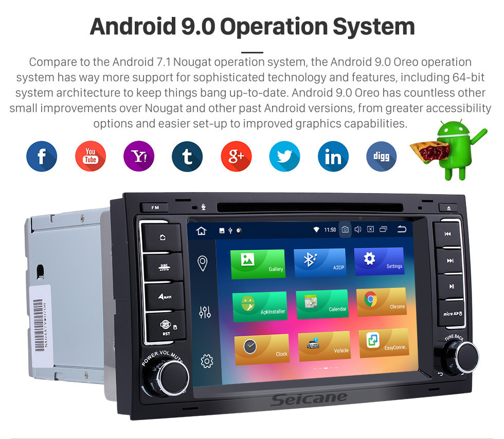 Seicane All-in-one Android 9.0 Car DVD GPS System for 2003-2014 VW Volkswagen Transporter with 1080P Radio RDS WiFi 3G Bluetooth AUX OBD2 Mirror Link