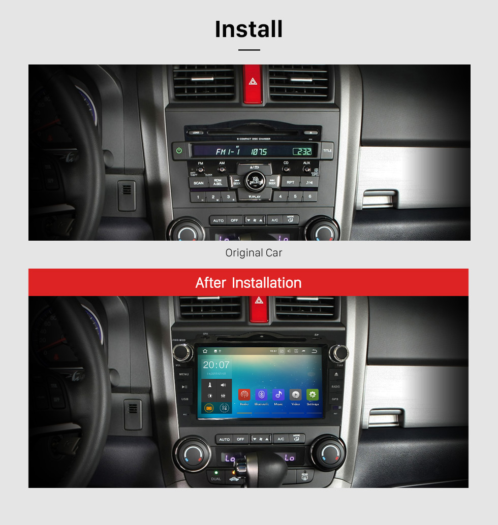 Seicane 8 pulgadas 2006-2011 Honda CRV Android 7.1 DVD de navegación estéreo del coche con 4G WiFi Radio RDS Bluetooth Enlace de espejo OBD2 cámara de visión trasera Control del volante 1080P Video