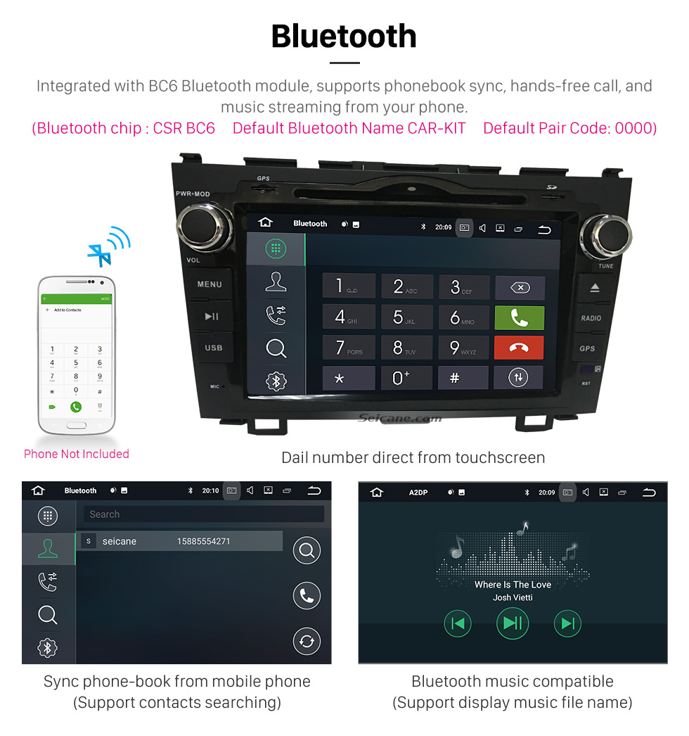 Seicane 8 pulgadas 2006-2011 Honda CRV Android 7.1 DVD de navegación estéreo del coche con 4G WiFi Radio RDS Bluetooth Enlace de espejo OBD2 cámara de visión trasera Control del volante 1080P Video