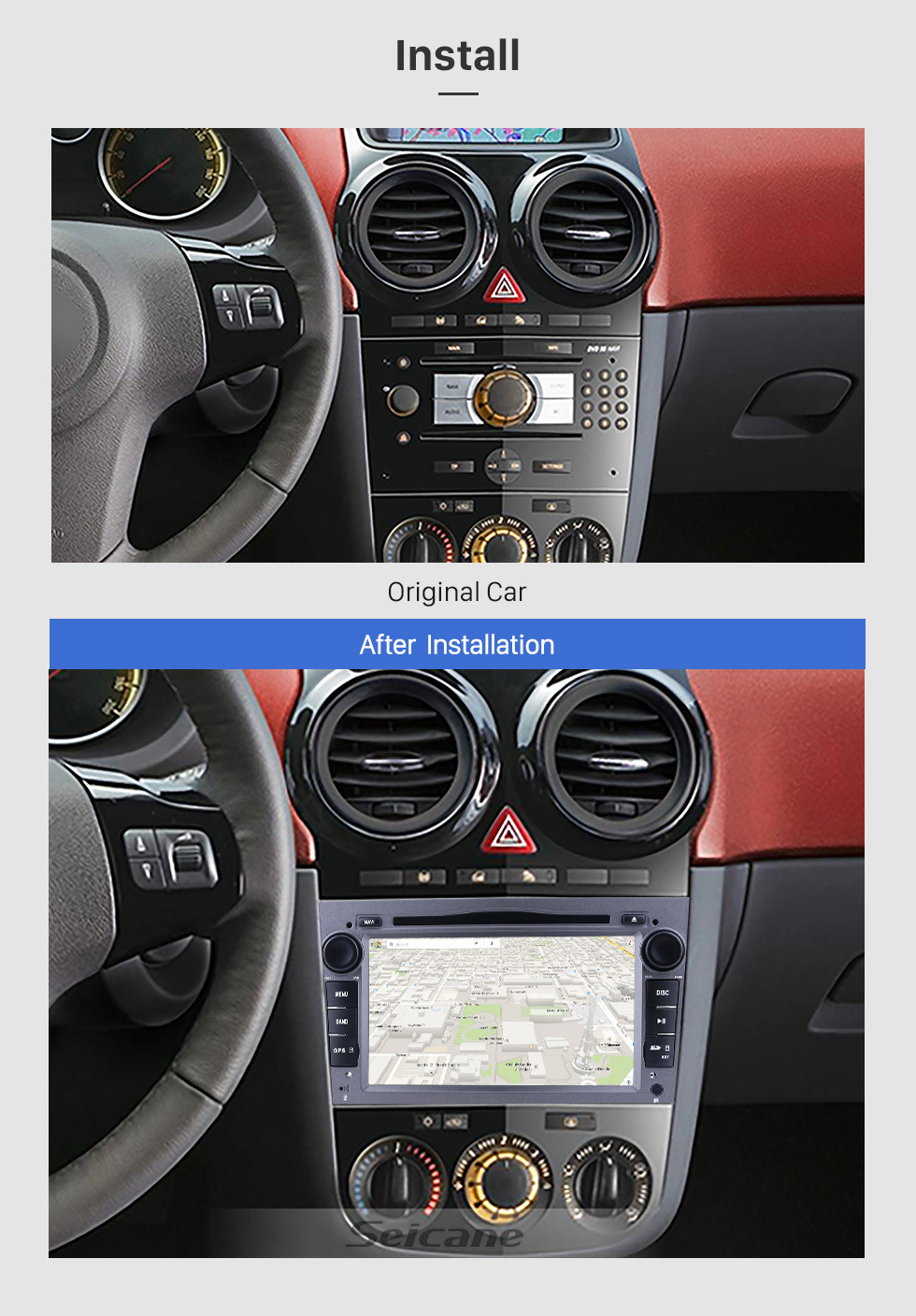 Seicane OEM Android 9.0 2005-2009 Opel Vectra GPS Radio Replacement with HD 1024*600 Touch Screen Bluetooth Music MP3 3G WiFi DVD Player 1080P AUX Steering Wheel Control Backup Camera