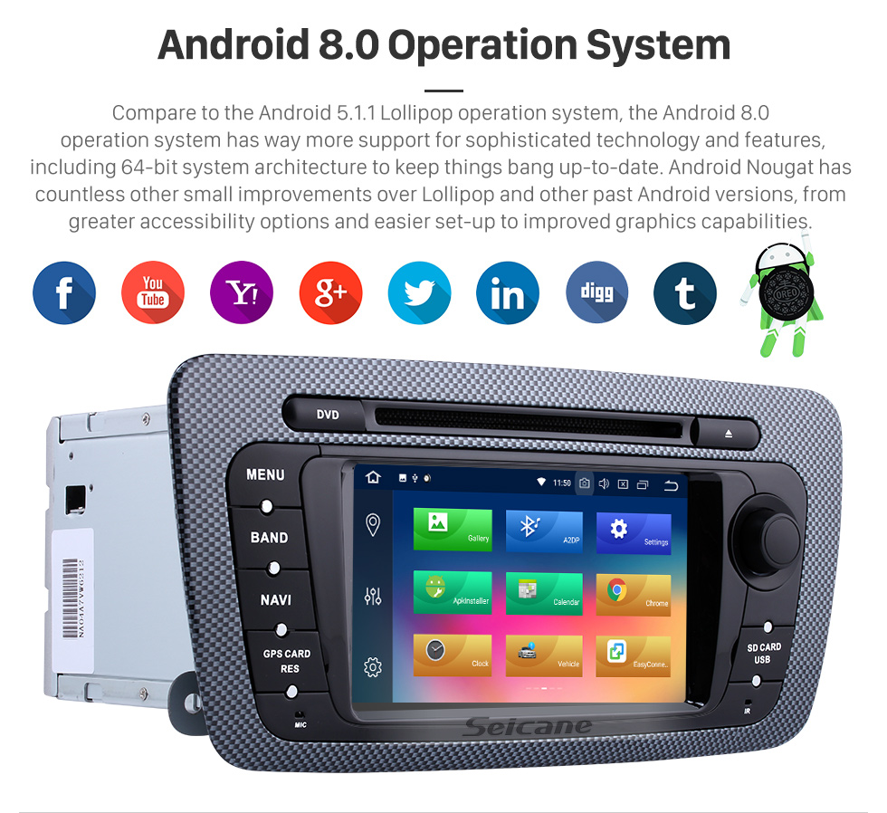 Seicane 2009-2013 Seat Ibiza Android 8.0 In Dash DVD Navigation System with Radio Tuner Bluetooth Music Mirror Link OBD2 3G WiFi Backup Camera Steering Wheel Control MP3 Seicane 2009-2013 Seat Ibiza Android 8.0 In Dash DVD Navigation System with Radio Tuner Bluetooth Music Mirror Link OBD2 3G WiFi Backup Camera Steering Wheel Control MP3