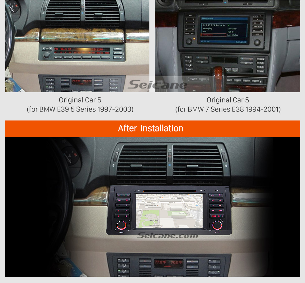 Seicane Android 8.0 1024*600 Touchscreen GPS Radio 1996-2003 BMW 5 Series E39 520i 523i 525i M5 DVD Stereo with WiFi Bluetooth Mirror Link OBD2 Seicane Android 8.0 1024*600 Touchscreen GPS Radio 1996-2003 BMW 5 Series E39 520i 523i 525i M5 DVD Stereo with WiFi Bluetooth Mirror Link OBD2