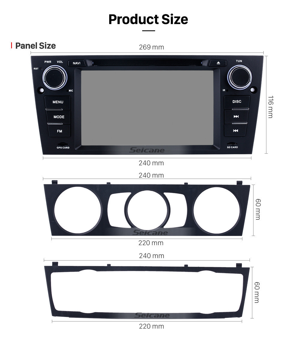 Seicane Écran multi-tactile HD 1024*600 2005-2012 BMW 3 E90 E91 E92 E93 316i 318i 320i 320si 323i 325i 328i 330i 335i 335is M3 316d 318d 320d 325d 330d 335d Système stéréo Bluetooth Car Dash 9. OBD2