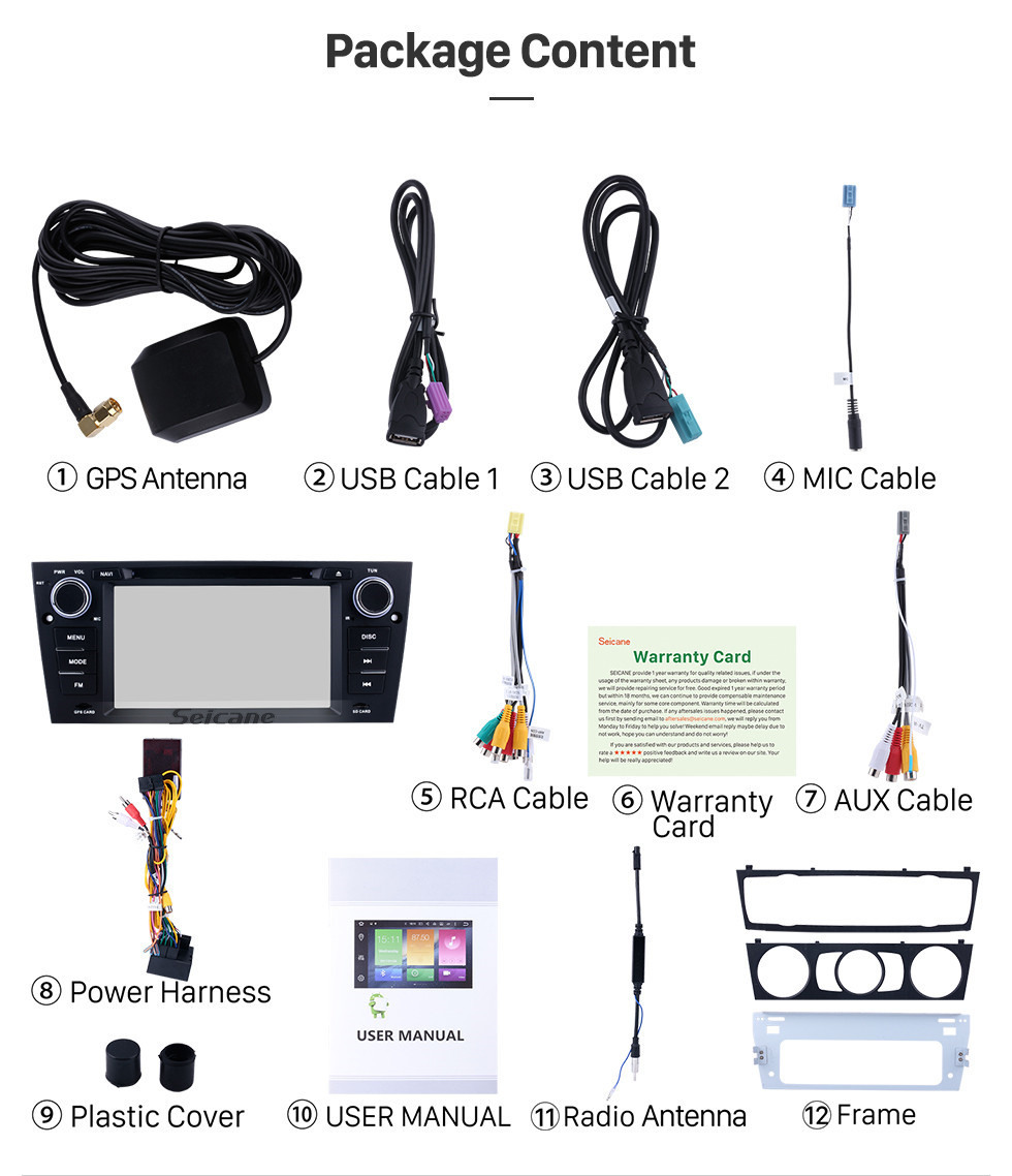 Seicane HD 1024*600 Multi-touch Screen 2005-2012 BMW 3 E90 E91 E92 E93 316i 318i 320i 320si 323i 325i 328i 330i 335i 335is M3 316d 318d 320d 325d 330d 335d Radio Removal with ОБД2