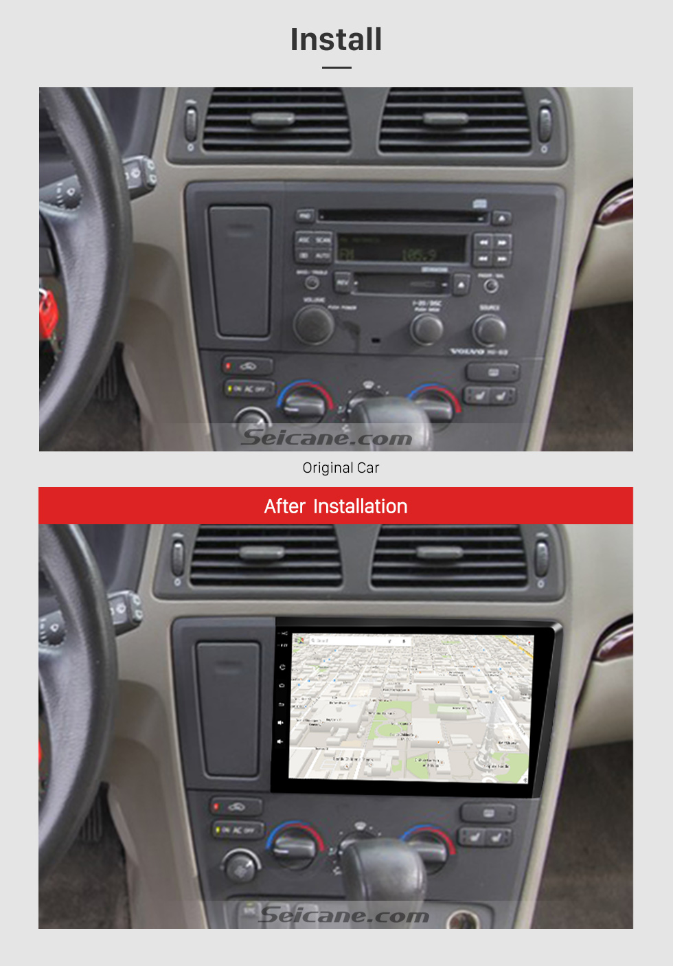 Seicane 8 pouces Android 10.0 HD Lecteur DVD à écran tactile pour 2000-2004 VOLVO S60 V70 XC70 Radio Bluetooth Navigation GPS 3G WiFi Support de liaison de miroir vidéo Caméra de recul AUX USB SD